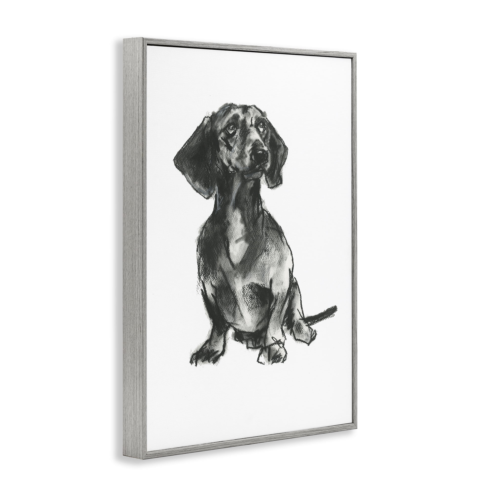 Stupell Industries Dachshund Sitting Drawing Animals & Insects Drawing Gray Framed Art Print Wall Art, 12 x 18