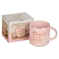 thumbnail image 2 of Christian Art Gifts Marble Ceramic Coffee & Tea Mug w/Gold Trim for Women: Strength & Dignity - Proverbs 31:25 Encouraging Bible Verse, Non-toxic, Lead-free Novelty Drinkware, White/Pink Swirl, 13 oz., 2 of 4