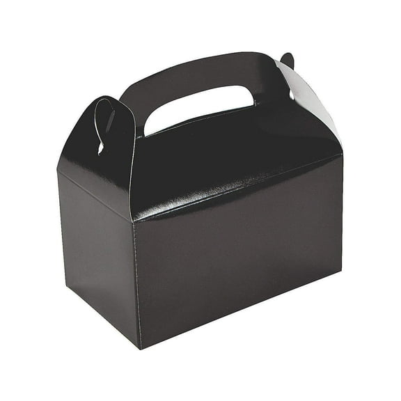 Black Favor Treat Boxes with Handles - Set of 12 - Halloween, Wedding, Birthday Party Boxes and Crafts Supplies