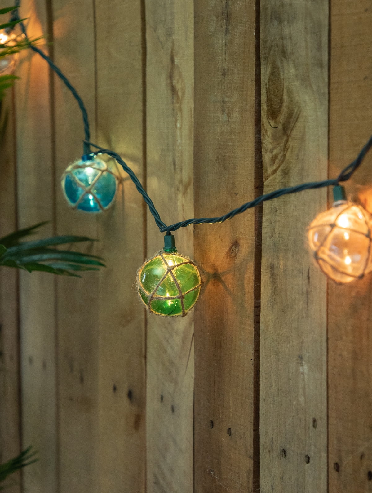 Northlight Jute Wrapped Globe Indoor Outdoor Patio Light Set - Multicolor - 6' Green Wire - 10ct