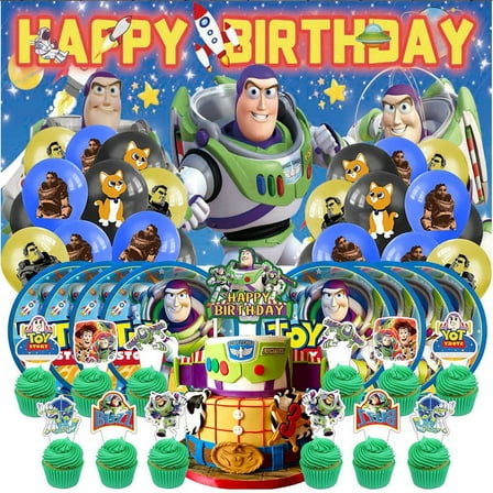 Buzz Lightyear Birthday Party Supplies Balloons Paper Plates Decoration Cake Topper Decor Tableware Banner Backdrop