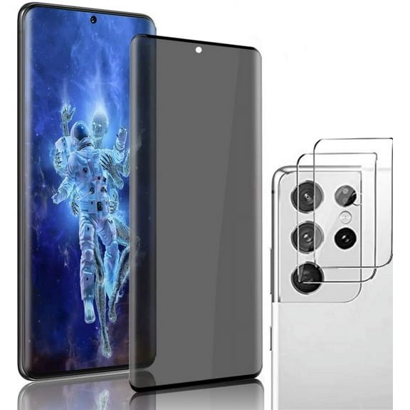 [1 2Pack] Galaxy S21 Ultra Screen Protector Tempered Glass, with 2 Pack Camera Lens Protector, Privacy Protection,9H Hardness, 3D full coverage Glass Film for Samsung Galaxy S21 Ultra（6.8”）