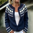 thumbnail image 3 of GILIGEGE Womens Fair Isle Sweater Button Up Long Sleeve Cardigans Crew Neck Open Front Knit Vintage Chunky Sweater Coats Retro Casual Fall Knit Jacket Soft Winter Outwear Dark Blue XL, 3 of 5