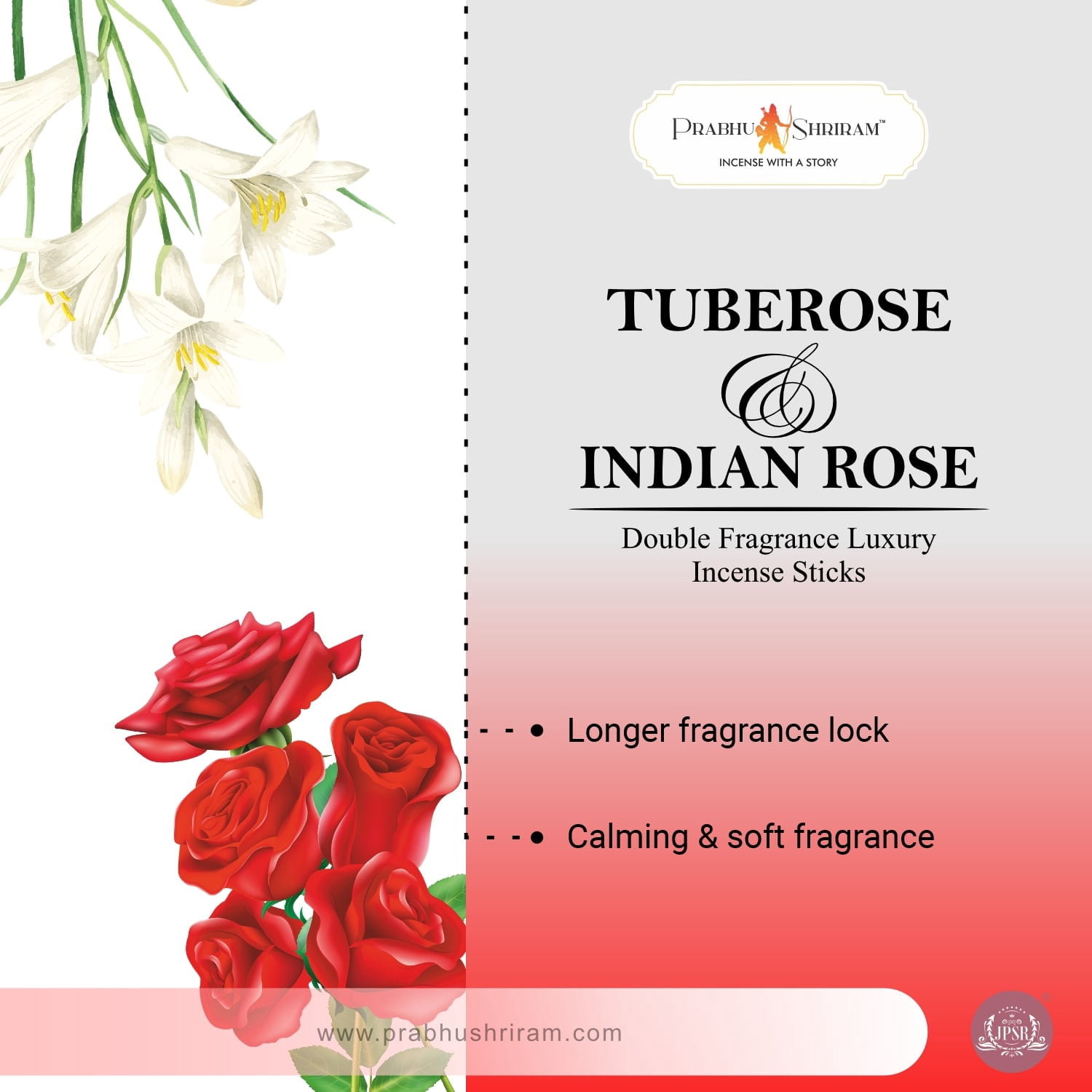 JPSR Flora Fusion Collection Tuberose & Indian Rose Luxury Double Fragrance Incense Sticks