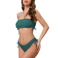 thumbnail image 4 of INSPIRAR CHIC Conjuntos de Bikini de Dos Piezas para Mujeres con Tirantes de Banda y Lazo Lateral, Parte Superior Sin Tirantes y Parte Inferior Triangular, Trajes de Baño en Verde Oscuro, 4 of 5