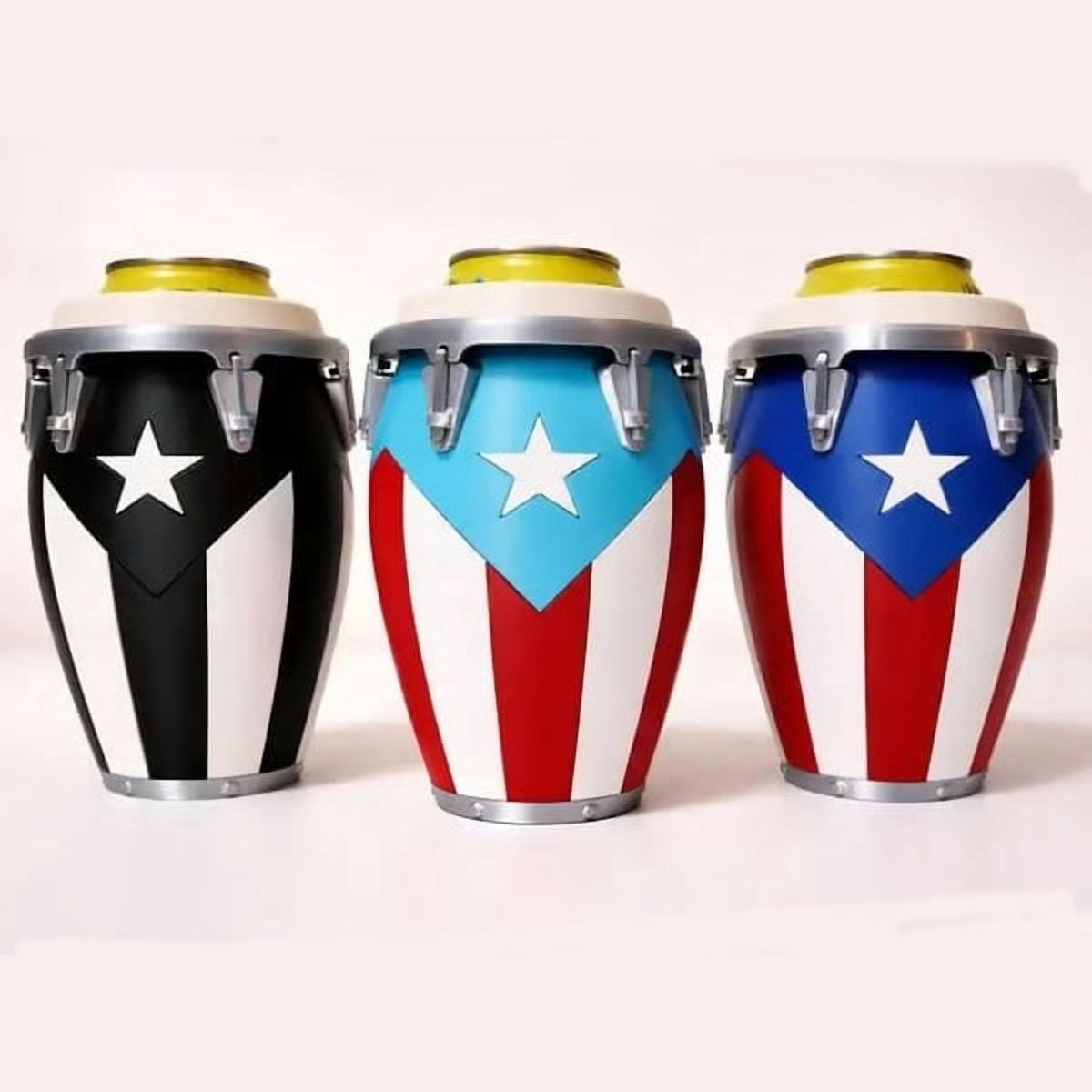 Caribbean Themed Conga-Style Can Holder, Puerto Rican & Cuban Flag Insulated Can Sleeve, Sturdy 12oz Beverage Holder Ideal Holiday Gift A