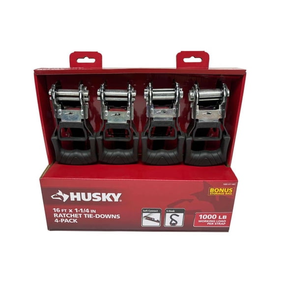 16 ft. 1.25 in. Ratchet Tie-Down Straps with S-Hook (4-Pack)