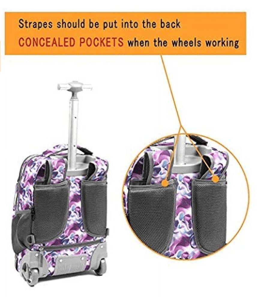 Tilami Purple Waves Rolling Backpack 18 Inch with Pencil Case