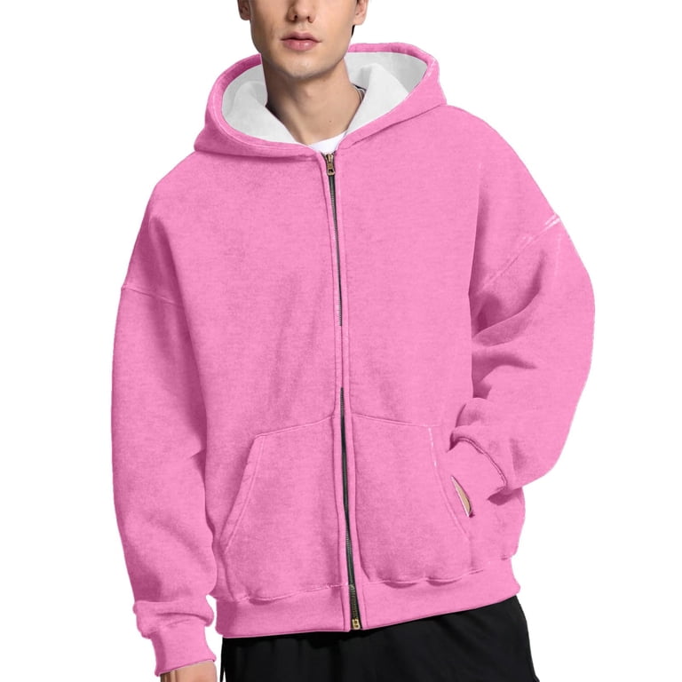 トップス Hooded Sweatshirt Light Pink XL GrmtClth Hoodie Men Relaxed Fit Zip Up Hooded Sweatshirt Soft Long