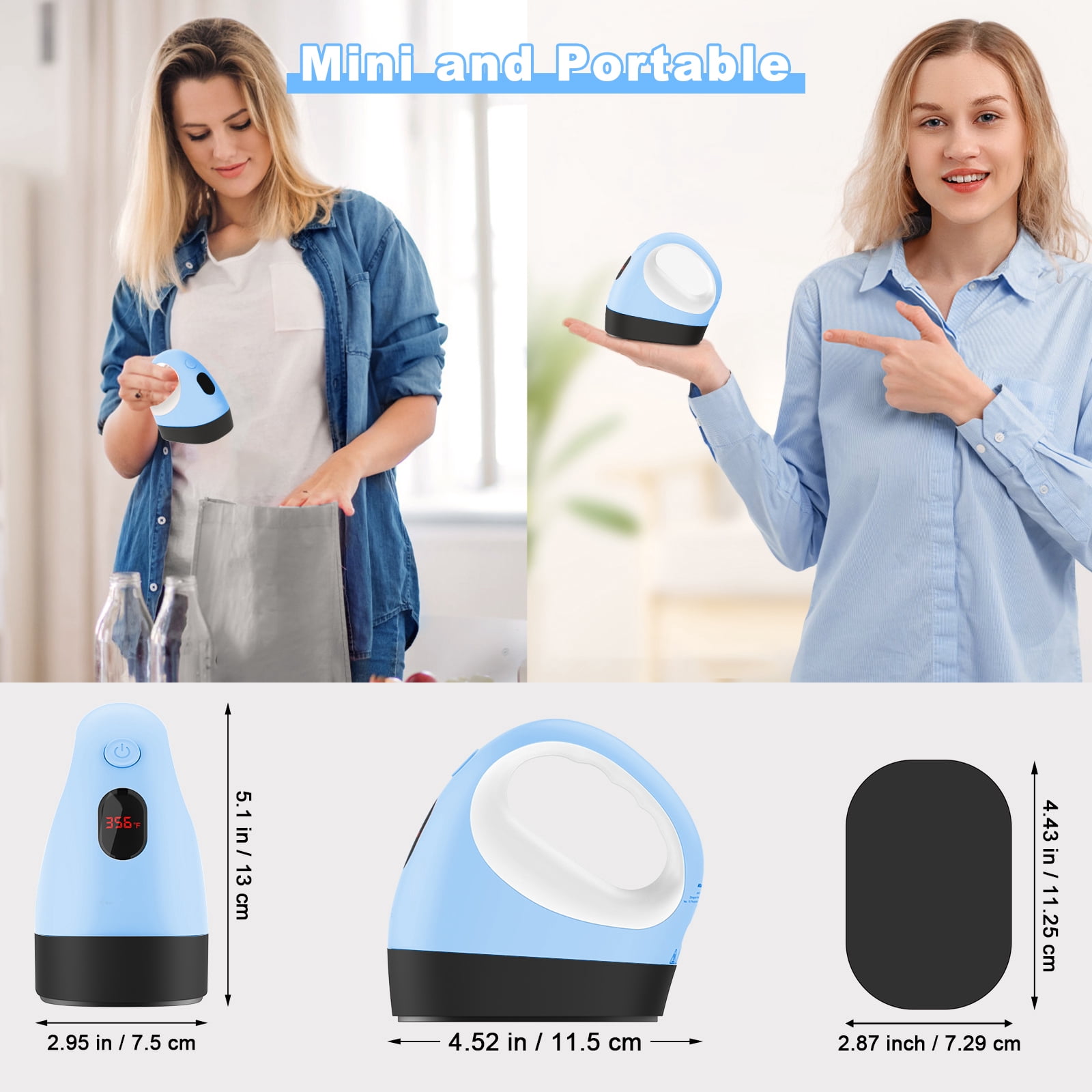 Mini Heat Press Machine, Mini Heat Transfer Iron, 3 Settings Levels & Visible Temp, Portable Press Easy for Crafts, T-Shirt, Hats, Shoes, Bags, Cap and Small Vinyl Projects (Blue)