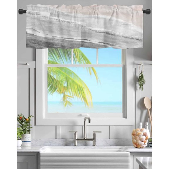 Summer Ocean Window Curtain Valance,Sea Wave Coastal Kitchen Valance Nautical Rod Pocket Short Curtains Windows Treatment- Living Room Bedroom Cafe Decor,Gray Brown Gradient 54x18in