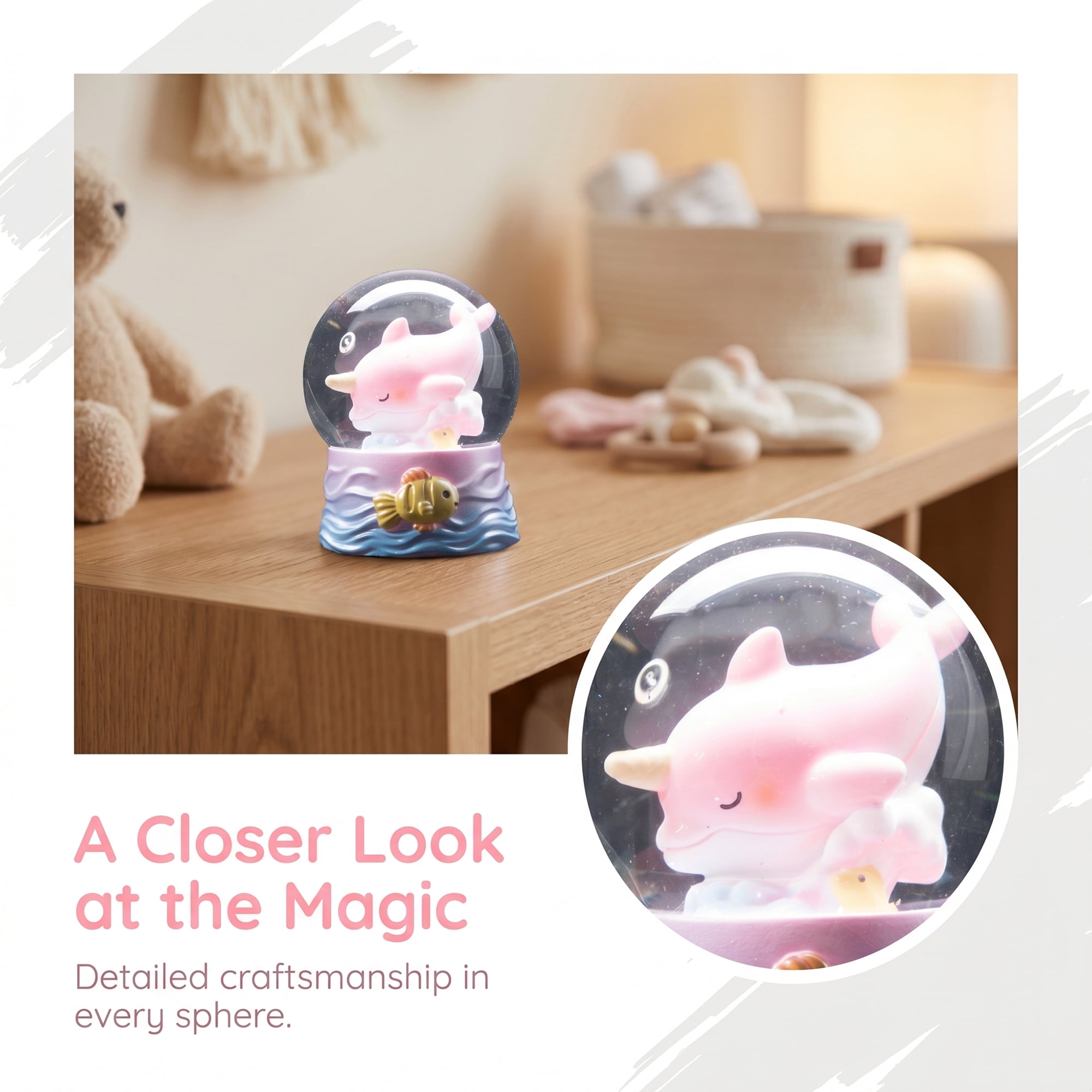 Unique Bargains Cartoon Light Up Crystal Ball Mini Resin Figurine Snow Globe Pink Style C