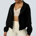 thumbnail image 2 of AherBiu Chandails à Capuchon pour Femmes à Manches Longues à Fermeture Éclair, Cordon de Serrage, Vestes Sport Courtes, 2 of 6