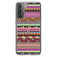 thumbnail image 1 of DistinctInk Clear Shockproof Hybrid Case for Galaxy S21 5G (6.2" Screen) - TPU Bumper, Acrylic Back, Tempered Glass Screen Protector - Pink Blue Orange Tribal Print, 1 of 2