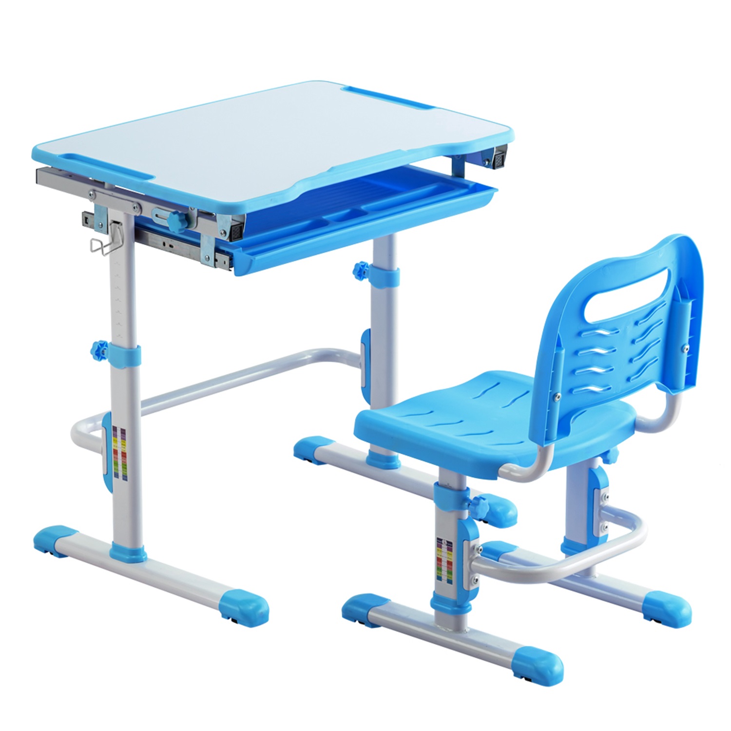 Lowestbest Adjustable Student Desk and Chair Kit, Kids Desk Set with Drawer for Study, Blue