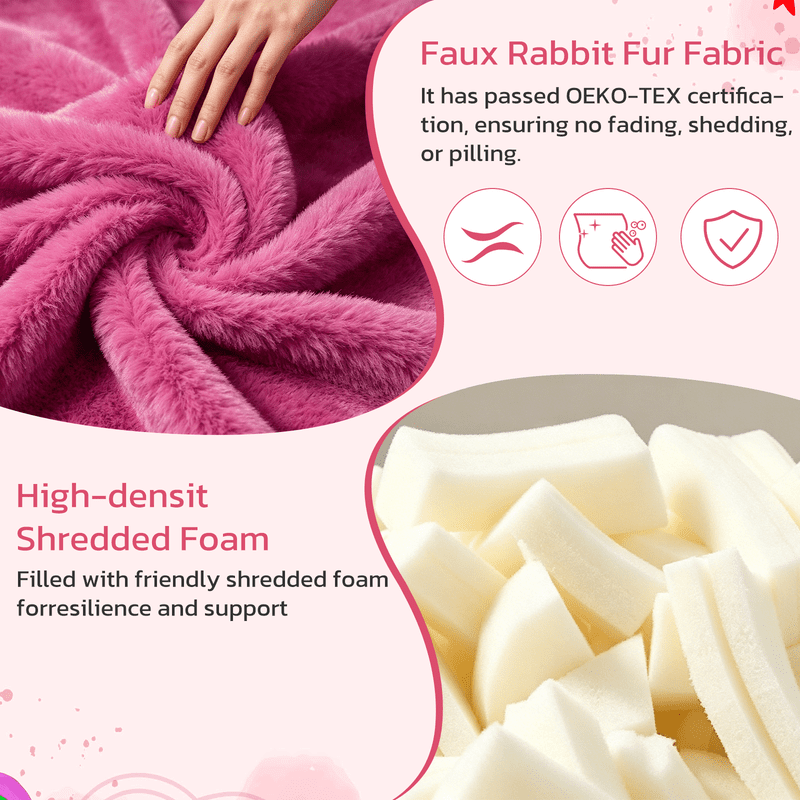 Simple Deluxe 2.5 ft Kids Bean Bag Chair, Faux Rabbit Fur Round Sofa with Handle and Washable Cover, Rose