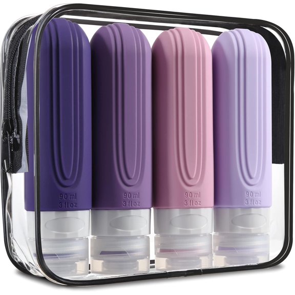 Travel Bottles for Toiletries, Tsa Approved 3oz Travel Size Containers BPA Free Leak Proof Refillable Liquid Silicone Squeezable Travel Accessories for Shampoo Conditioner Lotion (4 Pack)