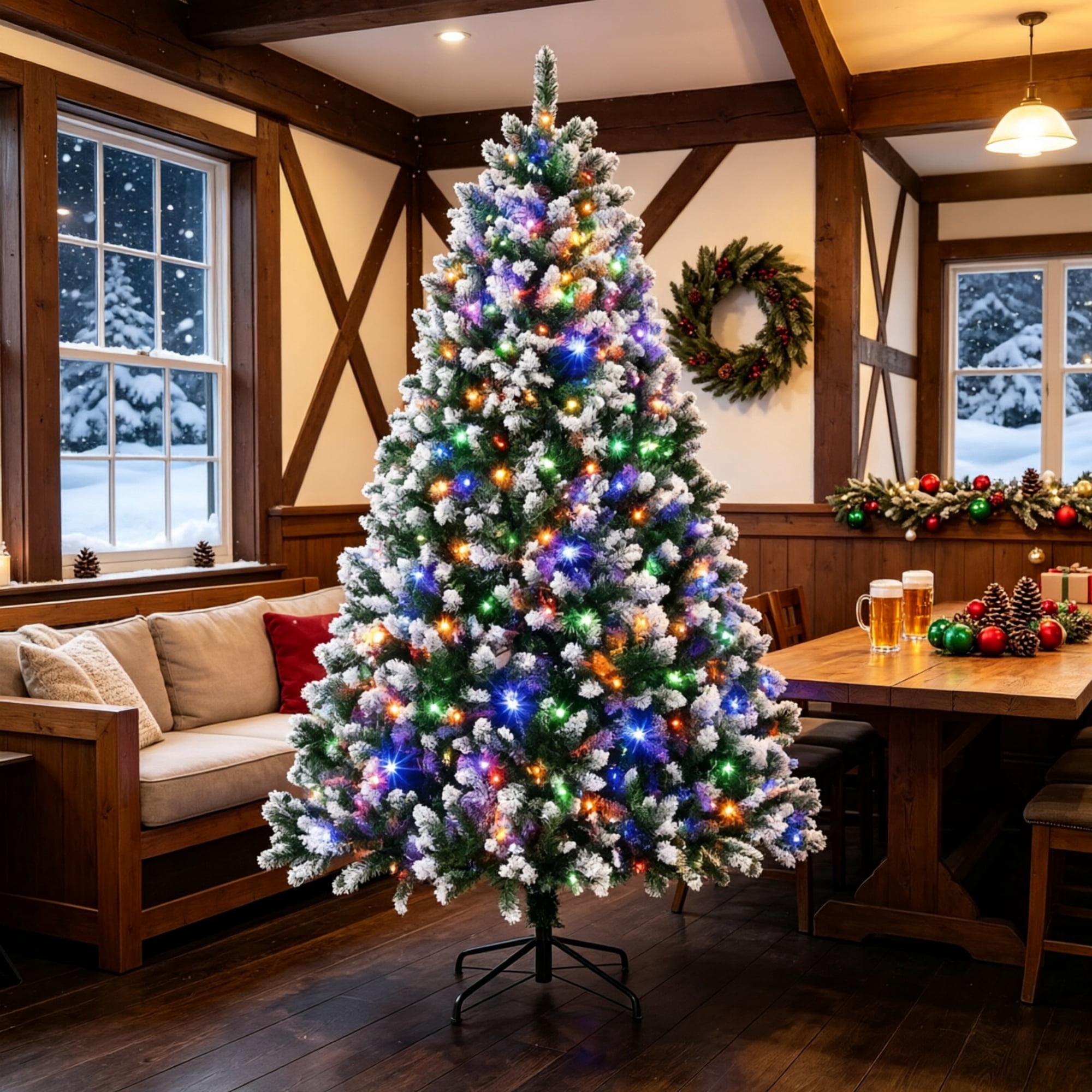 7.5 ft Pre-Lit Artificial Christmas Tree with 400 Dual-Color LED Lights, 1378 PVC Tips, Hinged Branches and Remote Control