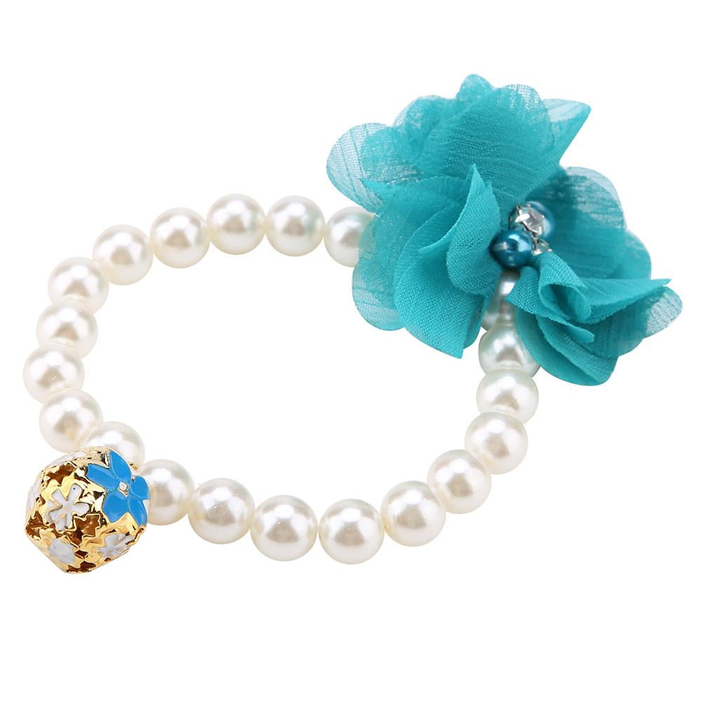 Mgaxyff Dog Pet Pearl Flower Collar Elastic Necklace for Puppy Collar