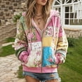 thumbnail image 2 of VNKIDY Women's Coat Autumn Winter Floral Patchwork Hooded Jacket Long Sleeve Zipper Fashionable Coat For Casual Daily Streetwear Activities Soft Outerwear, 2 of 5