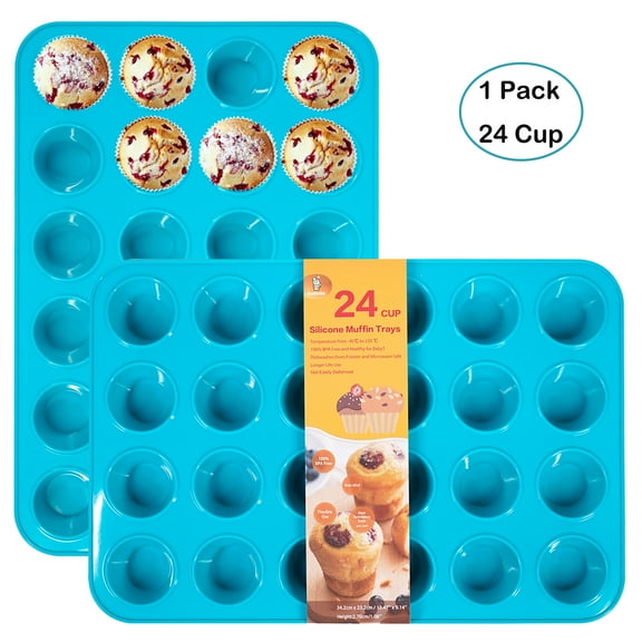 Katbite Silicone Mini Muffin Pan 24 Cups Cupcake Pan for Baking,Blue
