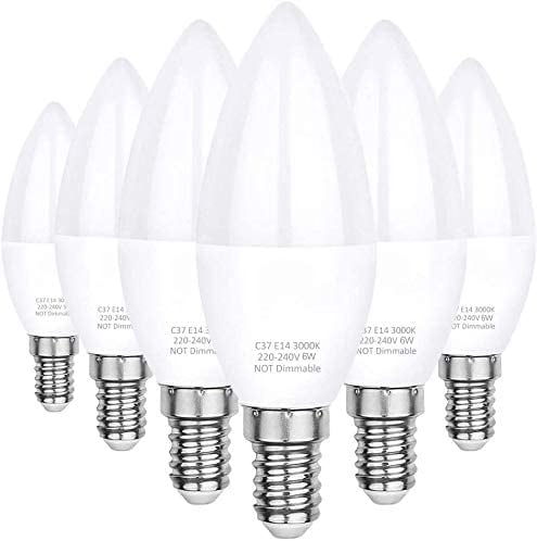 accu Speciaal dinsdag E14 Led Bulb Lamp, Warm White 3000K, C37 LED 6W (60W Halogen Bulbs  Equivalent), 360° Beam Angle, Pack of 6 - Walmart.com
