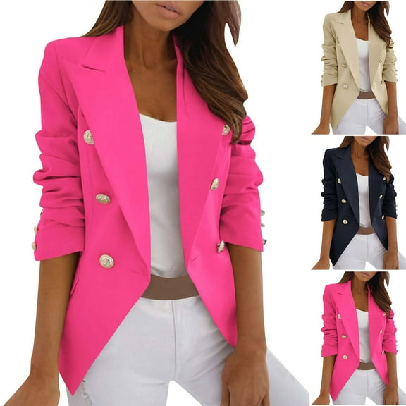 jtjvou Womens Casual Blazers Casual Long Sleeve Double Breasted Open Front Blazer Jackets Slim Fit Office Work Suits Jacket Black L