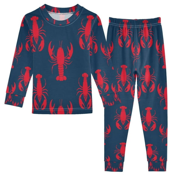 FORMRS Long Sleeve Top and Pants Pajama Set for Niños 2-Piece Sleepwear, Sizes 18M-8Y, Blue Lobster Pattern