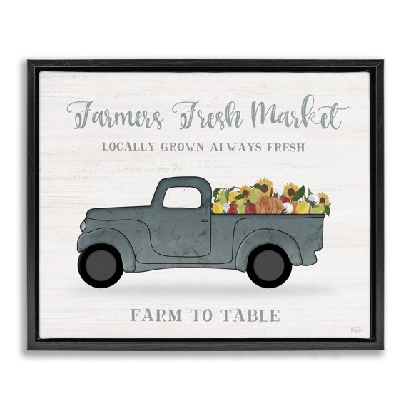 Stupell Industries Farmhouse Farmers Fresh Market Assorted Produce Rustic Sign Black Floating Frame Canvas Art, 21 x 17, by Natalie Carpentieri