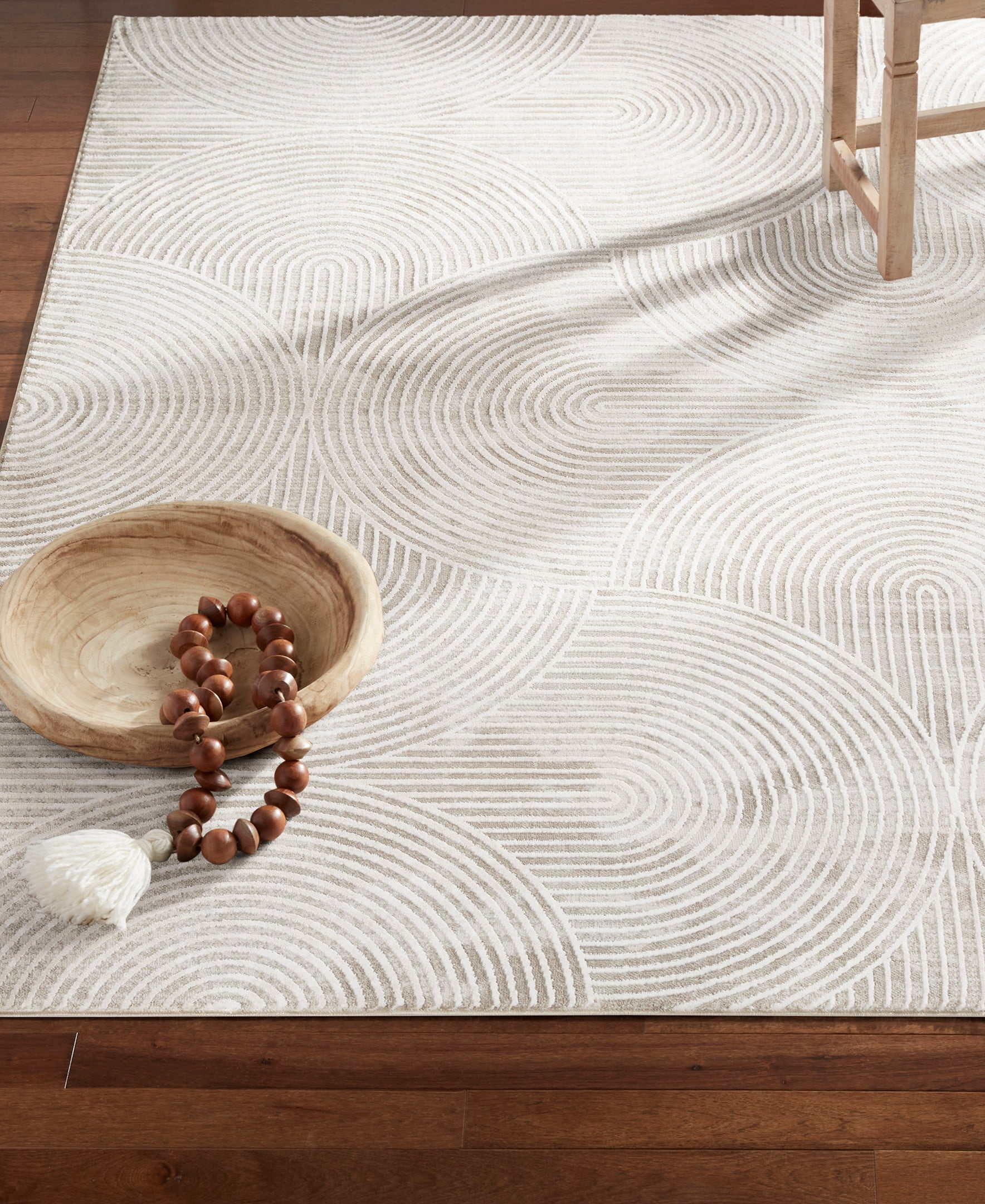 TOWN & COUNTRY LUXE Maya Soft Arches Neutral Indoor Area Rug with High-Low Texture, Ivory/Greige, 9'2"x12'5"