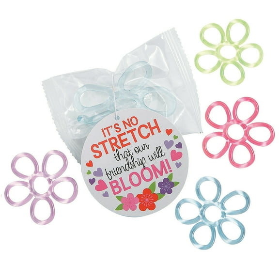 Fun Express 24 Pieces Stretchy Fidget Flowers Valentine Exchanges with Card for 12