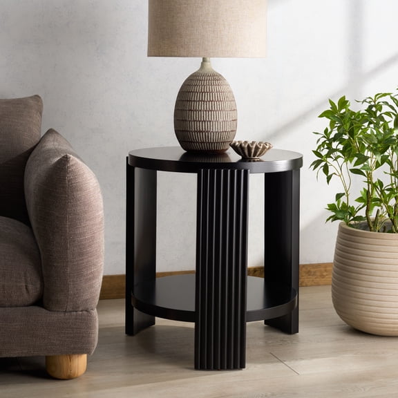 Safavieh Couture Liabella Modern Wood Round End Table, Black