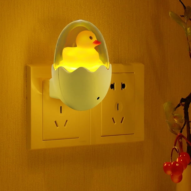 Luz LED nocturna de pato amarillo con enchufe estadounidense, lámpara de pared con Sensor de iluminación de encendido/apagado automático, lámpara de noche para niños, dormitorio, baño y escaleras
