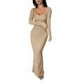 thumbnail image 3 of Women'S Casual Long Sleeve Maxi Dress Spring Fall Square Neck Soft Lounge Long Bodycon Dress Khaki L, 3 of 8