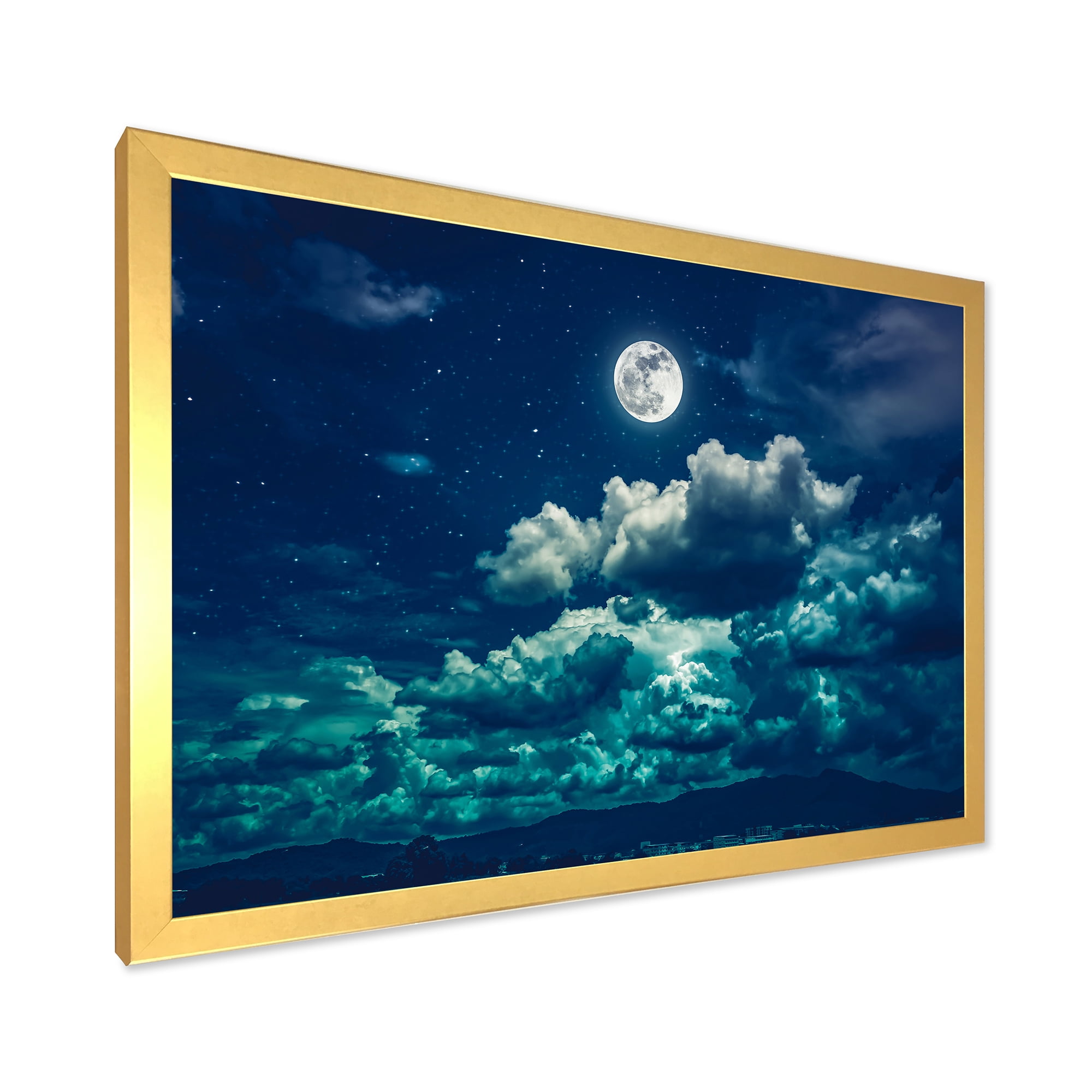 Designart 'Full Moon Night in Cloudy Sky II' Nautical & Coastal Framed Art Print