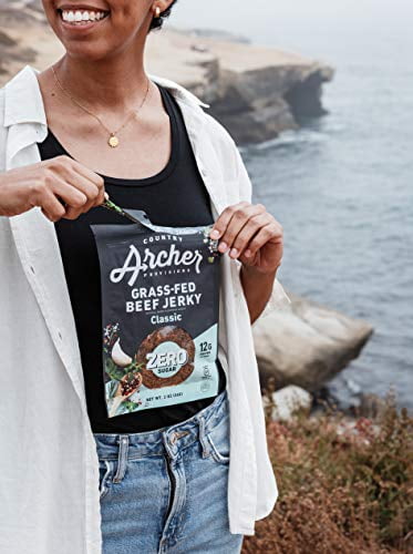 Zero Sugar Classic Beef Jerky by Country Archer | 100% Grass-fed, Sugar-free Beef Jerky | Keto, Low Carb, Protein Snacks | 2 Ounce (6 Pack)