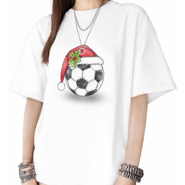T Shirts for Womens Football with Santa Hat Short Sleeve Graphic Tees Loose Fit T-Shirt Cotton Casual Tops