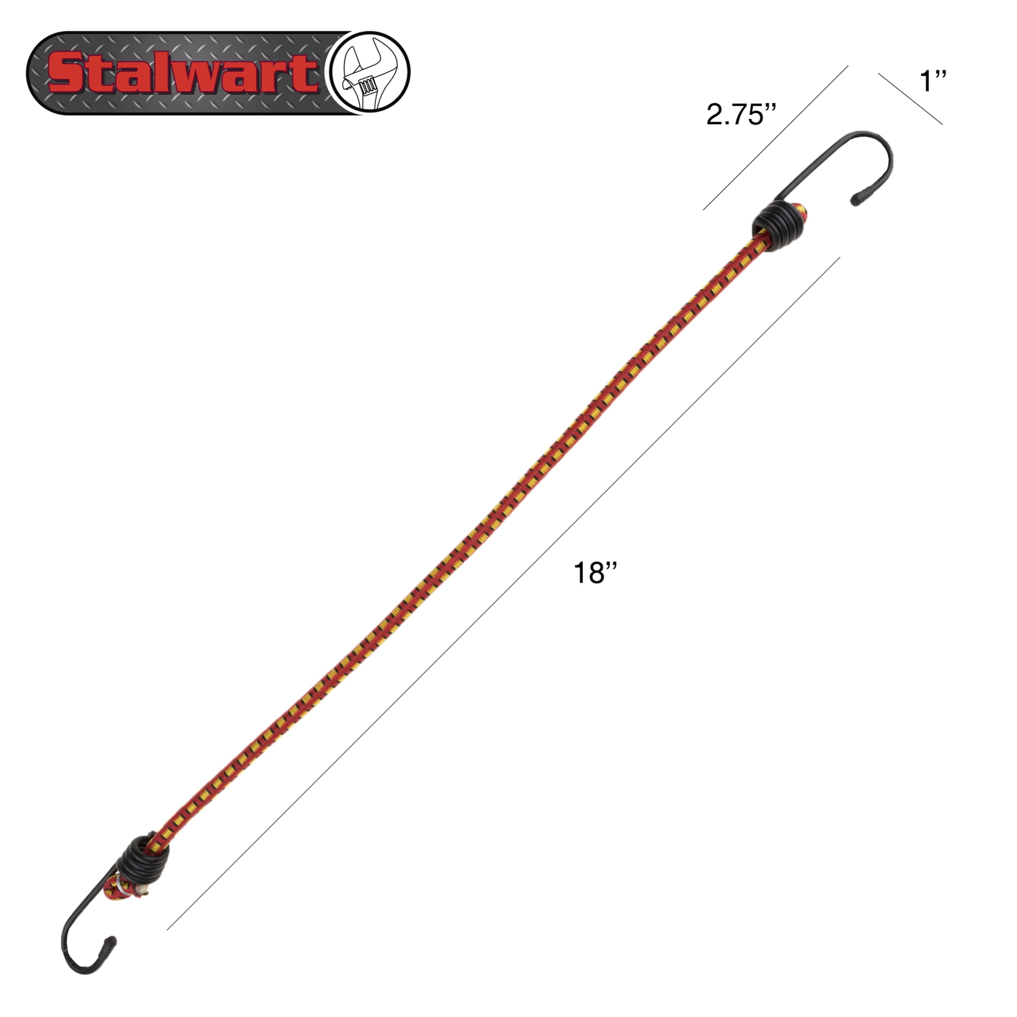 Stalwart Bungee Cords - 10-Pack Rubber 18-Inch Cordage with Heavy-Duty Vinyl-Coated Hooks and Fabric Wrapping - Red