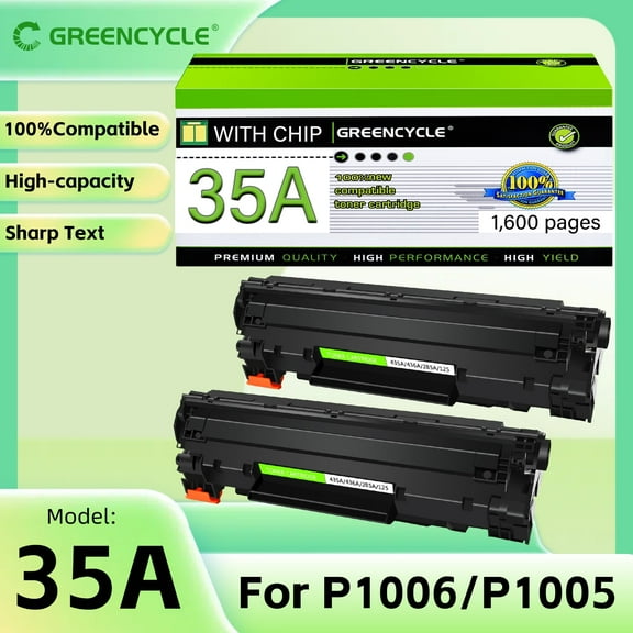 GREENCYCLE 2 Pack 35A Compatible for HP 35A CB435A Black Toner Cartridge Use with HP Laserjet P1005 P1006 P1009 Printer