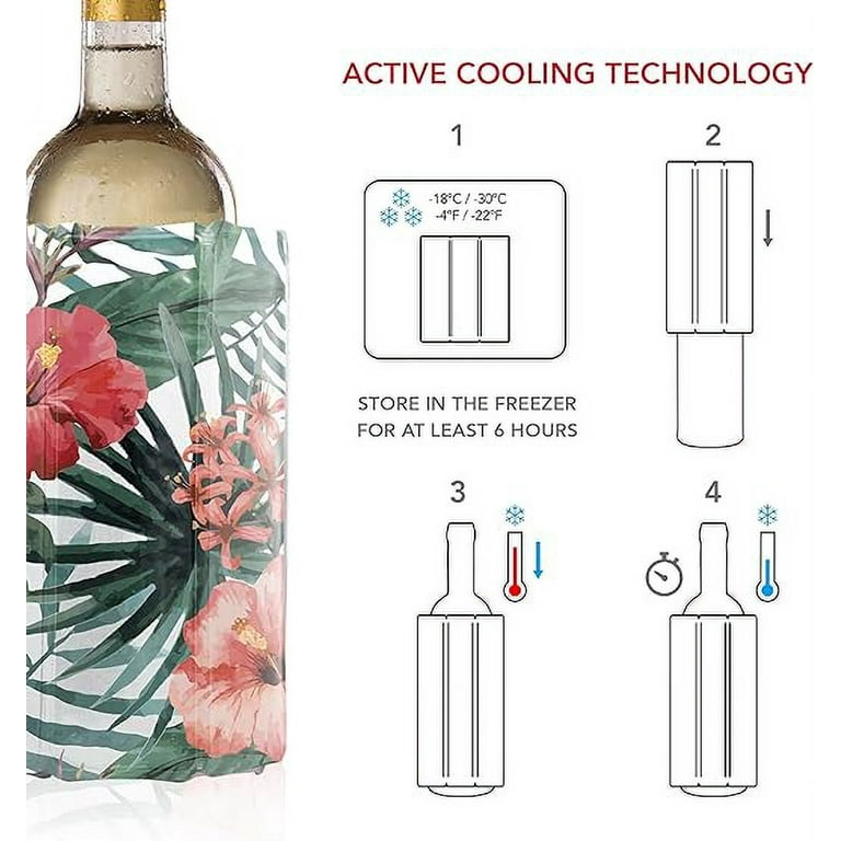 Vacu Vin Active Cooler Wine Chiller Reusable Flexible Wine Bottle Cooler Floral Print Wine Cooler Sleeve For Standard Size Bottles Insulated
