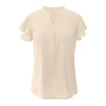 thumbnail image 5 of MIXUE Boho Tops For Women Summer Solid Color V Neck Short Sleeve Ruffled Casual Camisole Basic Soft Pullover Shirts For Women T-shirts Outwear,Beige,XXL, 5 of 5