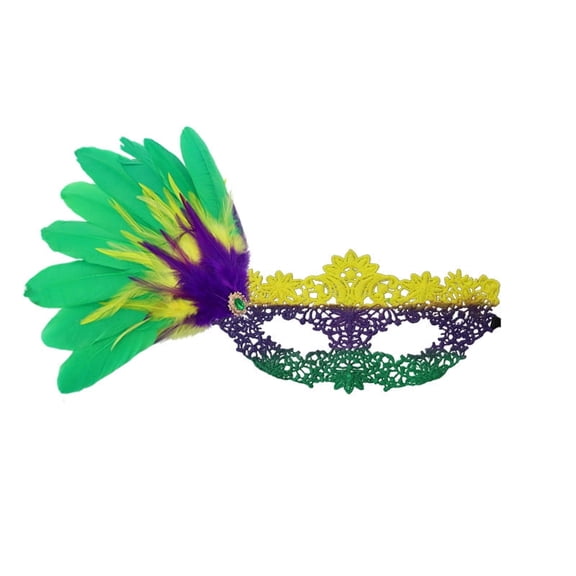 Xfvqtps Mardi Gras Mask for Women Masquerade Masks Half Face Faux Feather Colorful Carnival Mask for Makeup Performance Ball Party Green-03