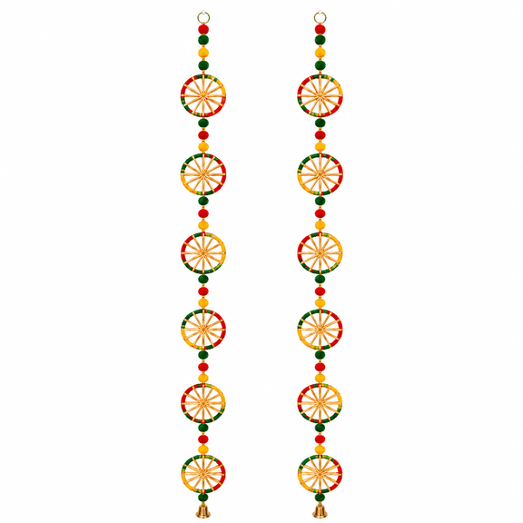 Blue Craft 6 Chakri Pom Pom Bell Decoration Door Wall Hanging Toran, 48 in x 3 in, Multicolor, Pack of 2