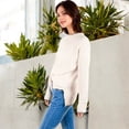 thumbnail image 3 of Women's Crew Neck Long Sleeve Knit Sweater with Contrast Trim and Ribbed Hem - Medium, Light Beige, 3 of 6