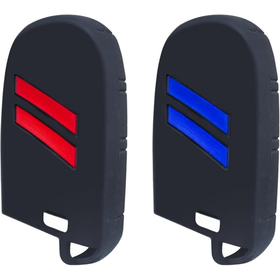 2PCS Silicone Key Fob Cover Protector for Challenger Charger Durango Journey Dart 5 Buttons Keyless Fit for Dodge Accessories Key Shell (Red Trim and Blue Trim)