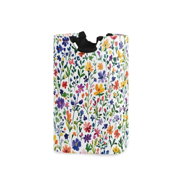 Yayeee Freestanding Laundry Hamper with Handle Collapsible Large Storage Basket for Clothes, Green Wildflower Pattern