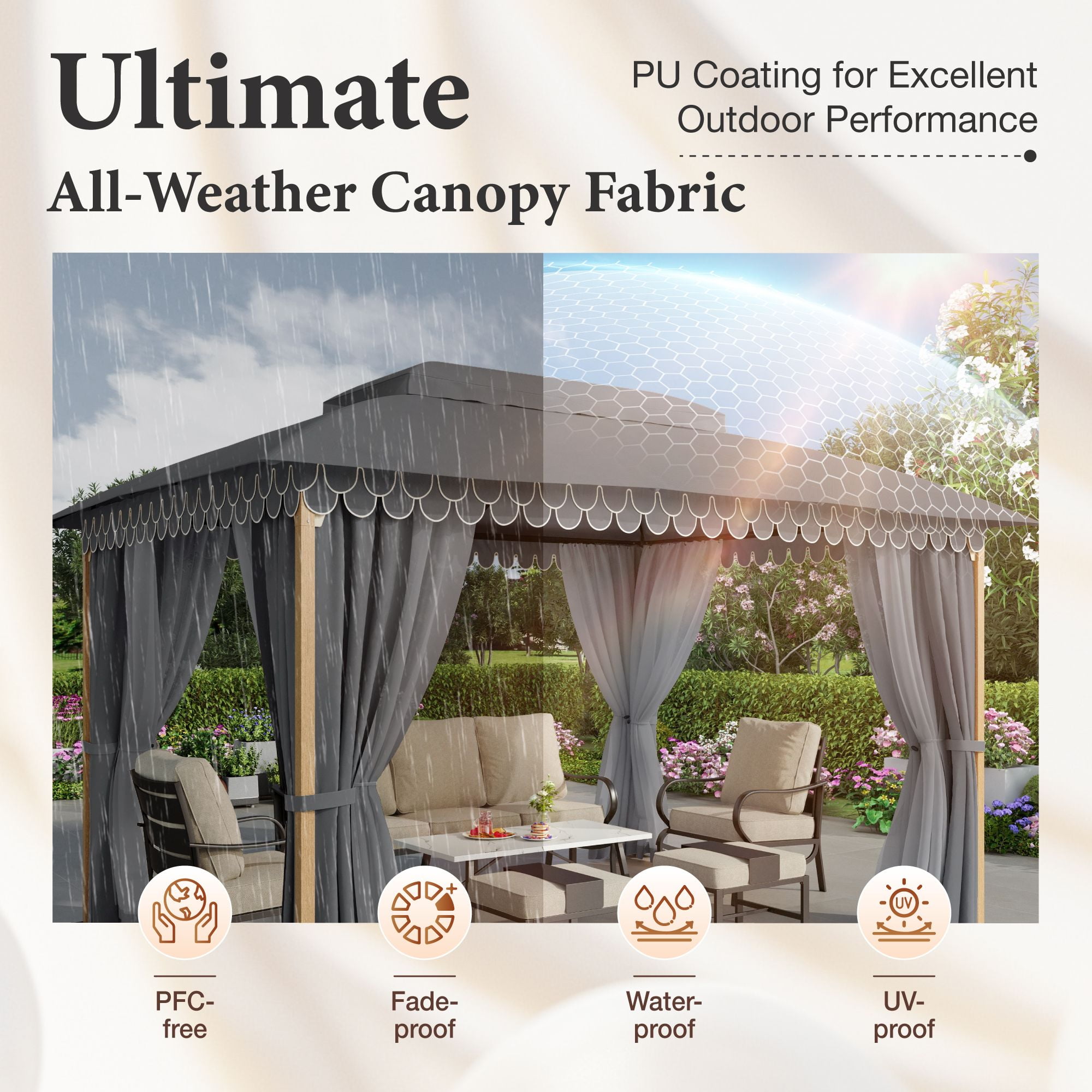 Summit Living 10'x13' Outdoor Patio Gazebo Heavy Duty Gazebos Canopy Shelter with Double Roofs Mosquito Netting and Privacy Screens for Outside - Gray