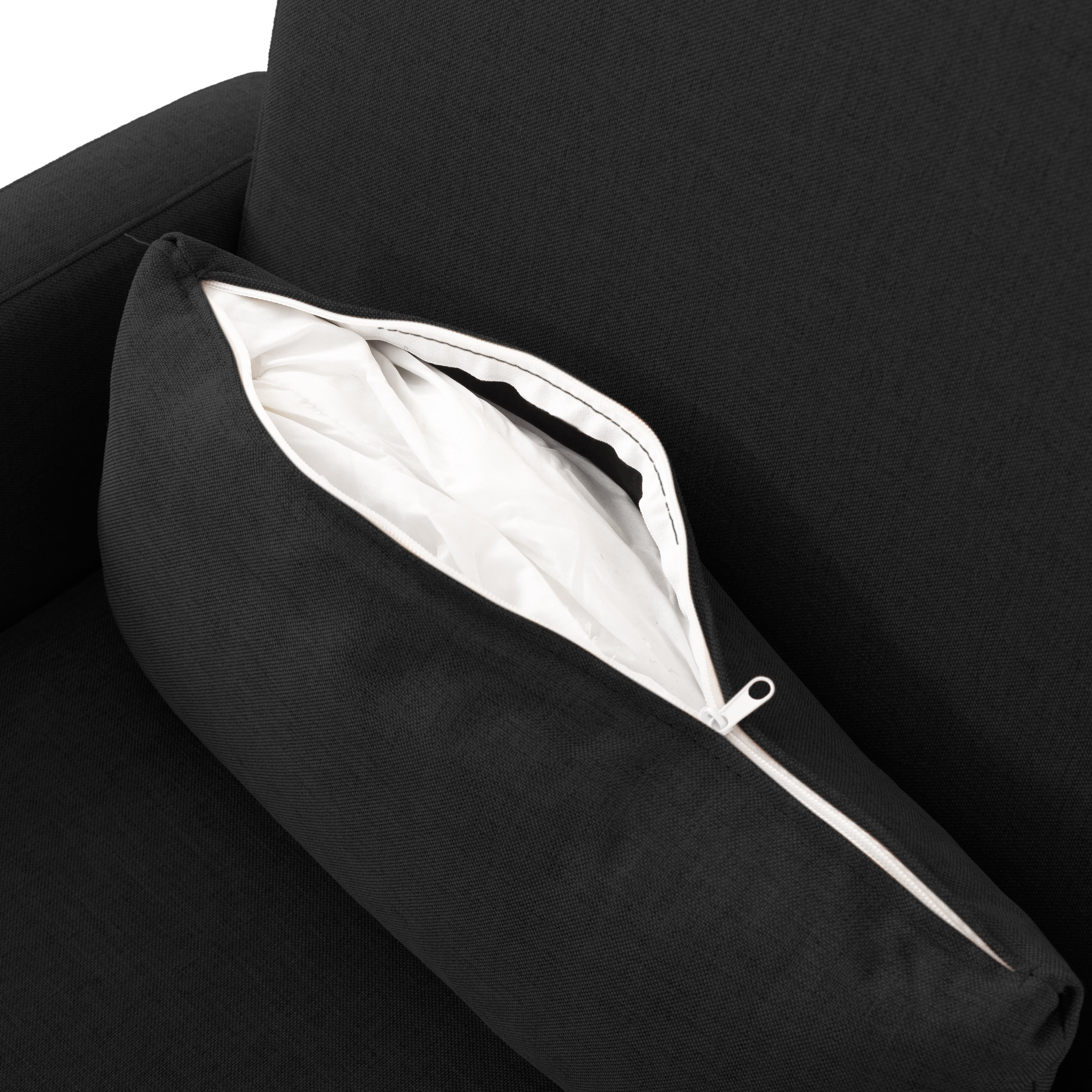 Gewnee 26.5”Modern Accent Chair,Linen Fabric Upholstered Comfy Single Chair with Solid Wood Frame & Pillow for Living Room,Apartments & Small Spaces.Black