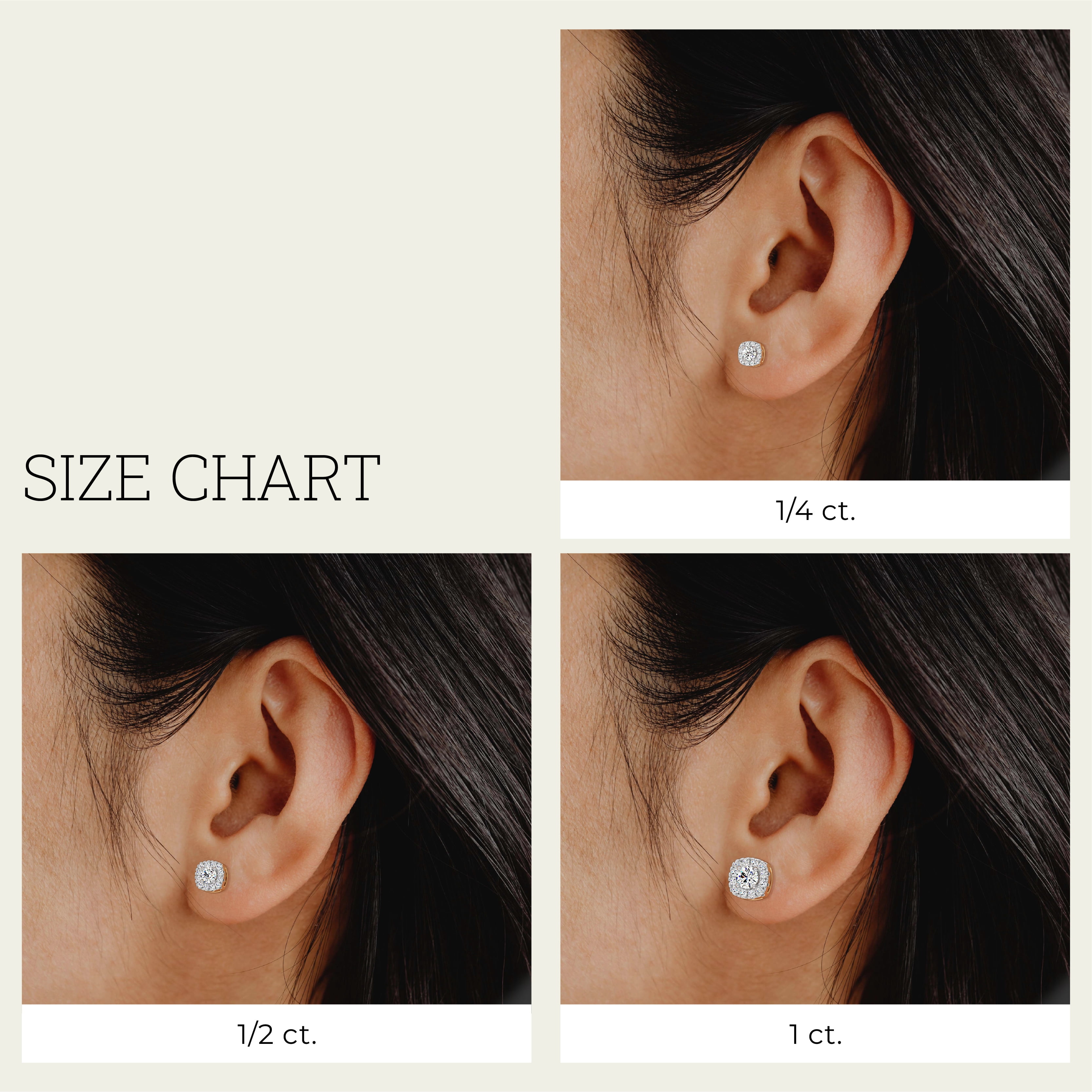 Gilded 1/2 Carat Total Weight Lab-Grown Diamond 14KT Yellow Gold Plated Silver Stud Earrings for Women, Cushion Halo Studs Hypoallergenic Fine Jewelry, Prong Setting Push Back Nut SI1 Clarity F Color