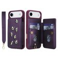 thumbnail image 4 of for iPhone Air Wallet Case, Magnetic Snap Flip PU Leather TPU Cover with Flower Design Credit Card Holder Stand Wristband Shoulder Strap Protective Phone Case for Women Girls, Purple, 4 of 9